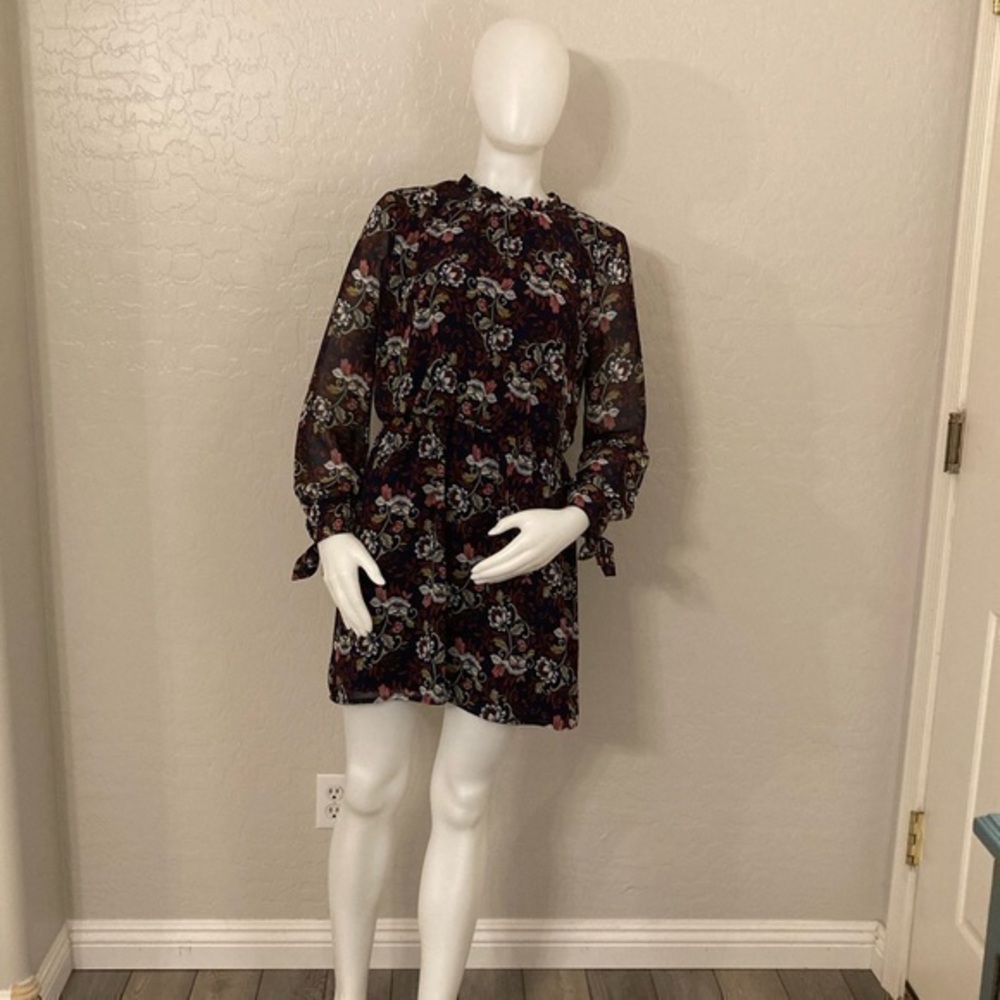 WAYF Navy Blue Floral Keyhole Boho Dress Medium